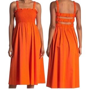 Topshop Vibrant Orange Casual Smocked Dress